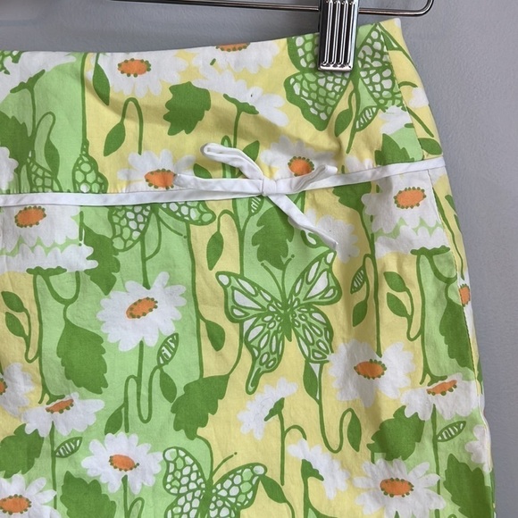 LILLY PULITZER Vintage White Label Green yellow daisy Butterfly Skirt Sz 0 - Picture 2 of 6